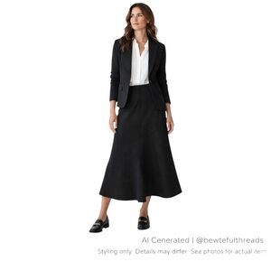 Bellessa Black Midi Skirt Flowy High Waist Curve Chic 16